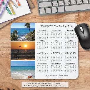 2026 Calendar 3 Photo Personalised Custom Colour Mouse Mat