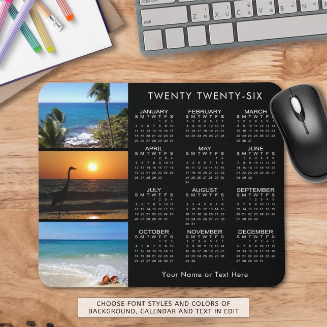 2026 Calendar 3 Photo Personalized Black Mouse Mat (Creator Uploaded)