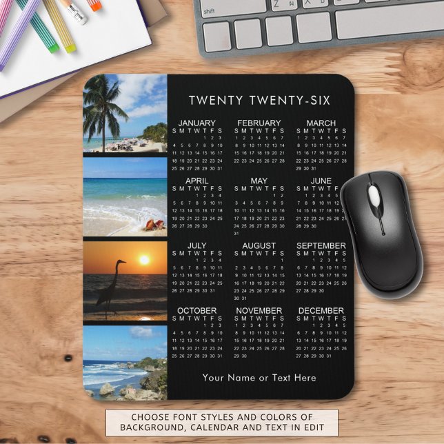 2026 Calendar 4 Photo Collage Personalised Colour Mouse Mat (Creator Uploaded)