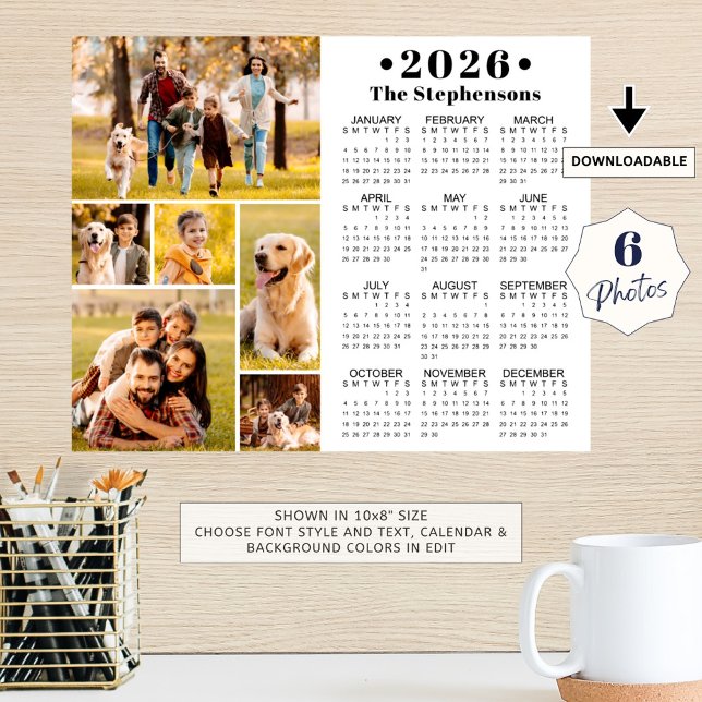 2026 Calendar 6 Photo Collage Personalized Poster (Creator Uploaded)