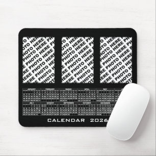 2026 Calendar Add 3 Vertical Photos Mousepad Black