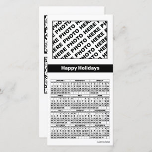 2026 Calendar Add 4 Photos Card Simple Black White