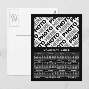 2026 Calendar Add Photo Black Postcard
