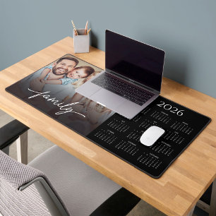 2026 Calendar and Family Script Gradient Photo Desk Mat
