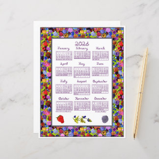 2026 Calendar Berries Art Frame Berry Fabric Font