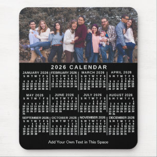 2026 Calendar Black Personalized Photo Name Bold Mouse Mat