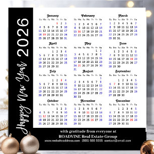 2026 Calendar Black White Corporate Magnetic Card