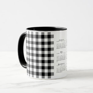 2026 Calendar Black White Gingham Plaid Template Mug