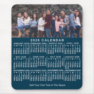 2026 Calendar Blue Personalized Photo Name Bold Mouse Mat