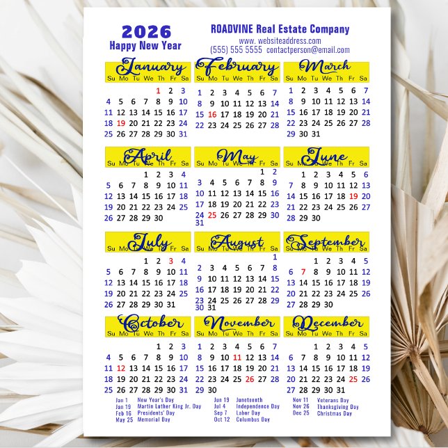 2026 Calendar Blue Script Simple Business Magnetic (Creator Uploaded)