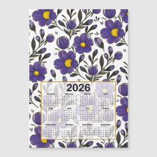 2026 Calendar Blue Violet Flowers with Leaves