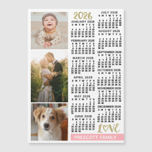 2026 Calendar Blush Pink Gold Custom Photos Magnet