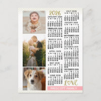 2026 Calendar Blush Pink Gold Family Photo Collage