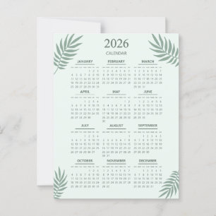 2026 Calendar Boho Floral Aesthetic Mint Green  Postcard