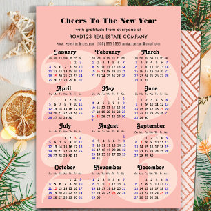 2026 Calendar Business Elegant Pink Minimalist Holiday Card