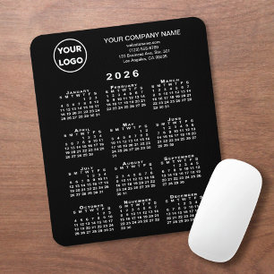 2026 Calendar Business Logo and Text Black Mouse Mat