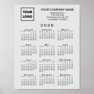 2026 Calendar Business Logo and Text Light Grey Poster