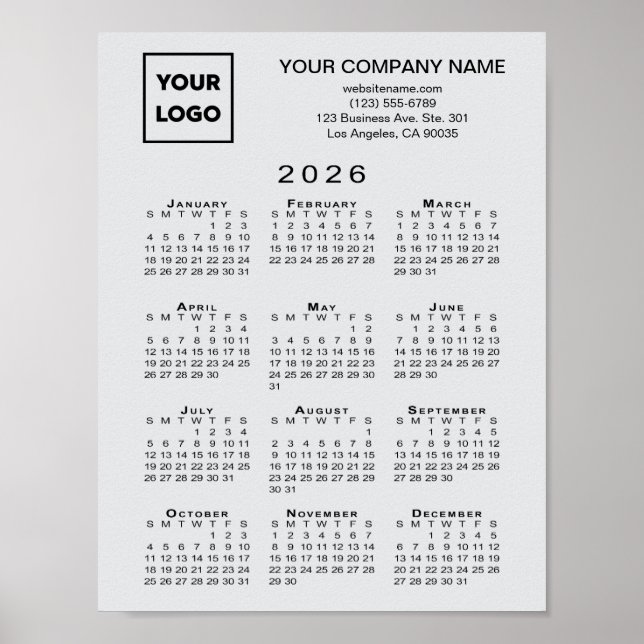 2026 Calendar Business Logo and Text Light Grey Poster (Front)