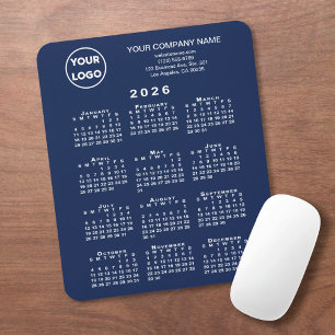 2026 Calendar Business Logo and Text Navy Blue Mouse Mat