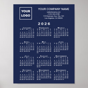 2026 Calendar Business Logo and Text Navy Blue Poster