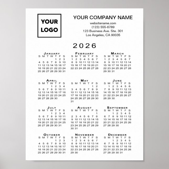 2026 Calendar Business Logo and Text Poster (Front)