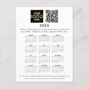 2026 Calendar Business Logo Contact Detail QR Code Postcard