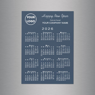 2026 Calendar Business Logo Navy Holiday Magnet