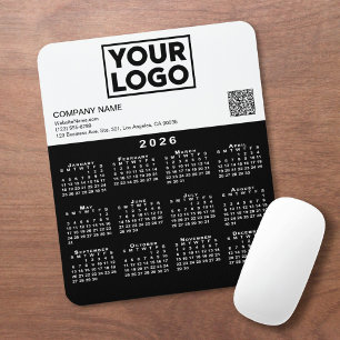 2026 Calendar Business Logo QR Code Black White Mouse Mat
