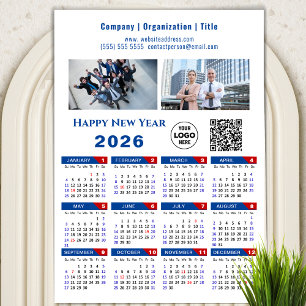 2026 Calendar Business Logo QR code Blue Magnetic