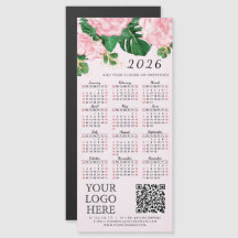 2026 Calendar Business Logo QR Code Pink Floral