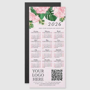 2026 Calendar Business Logo QR Code Pink Floral