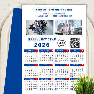 2026 Calendar Business Logo QR Code Simple Blue  Holiday Card
