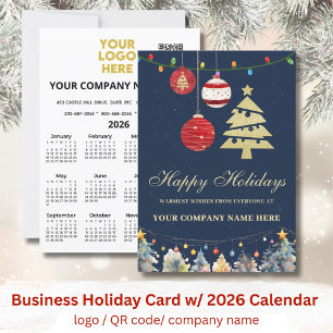 2026 Calendar Business Logo QR Festive  Holiday Card