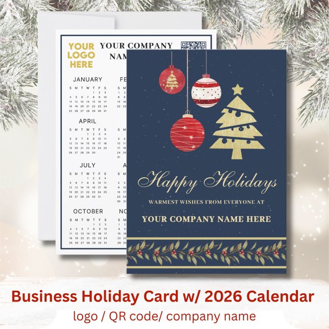 2026 Calendar Business Logo QR Festive  Holiday Card (Creator Uploaded)