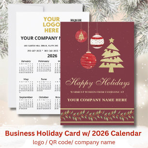2026 Calendar Business Logo QR Festive Holiday Card