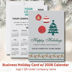 2026 Calendar Business Logo QR Festive Holiday Card