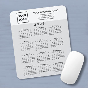 2026 Calendar Business Logo Text Light Grey White Mouse Mat