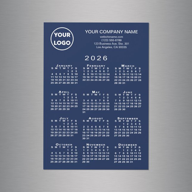 2026 Calendar Business Logo Text Navy Magnet Card (2026 Calendar Business Logo Text Navy Magnet Card, in situ)