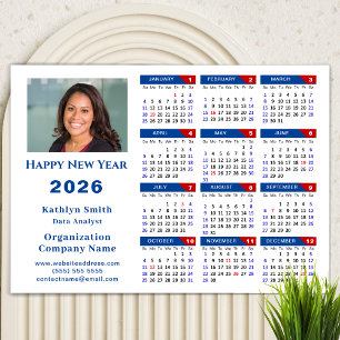 2026 Calendar Business Photo Blue Red Magnetic