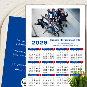 2026 Calendar Business Photo Logo Minimalist Blue Holiday Card