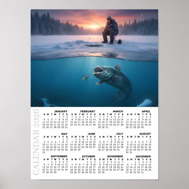 2026 Calendar, Catfish, Ice Fishing / Fish Poster (Front)