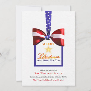 2026 Calendar Christmas Patriotic Bow America Flag Holiday Card