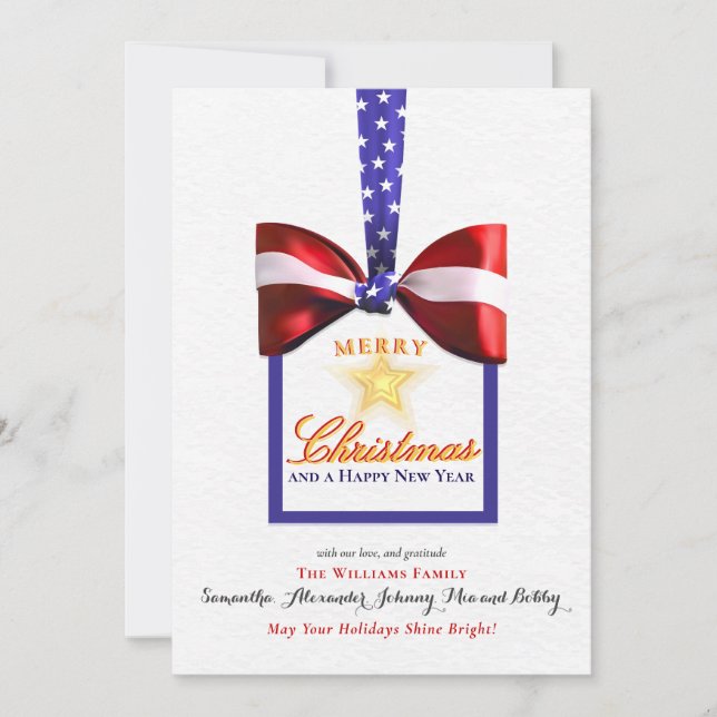 2026 Calendar Christmas Patriotic Bow America Flag Holiday Card (Front)