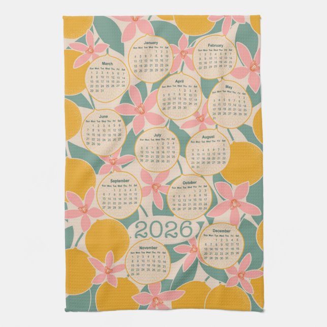 2026 Calendar - citrus & blossoms Tea Towel (Vertical)