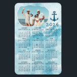 2026 Calendar Coastal Ocean Family Photo Magnet<br><div class="desc">Create your own full year 2026 magnetic photo calendar with a photo with a stylish coastal design in teal aqua blue colors decorated with an anchor illustration. This 4x6 mini magnet calendar is perfect for personal using, and as a practical gift for your family and friends.</div>