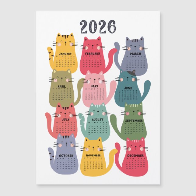 2026 Calendar Colourful Cats (Front)