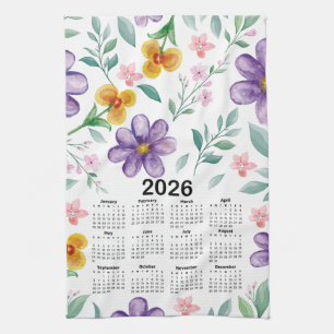2026 Calendar Colourful Floral Botanical Garden Tea Towel