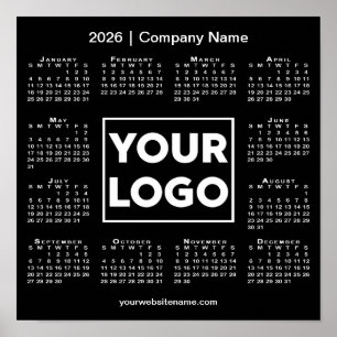 2026 Calendar Company Logo and Name Black Poster