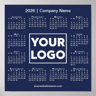 2026 Calendar Company Logo and Name Navy Blue Poster