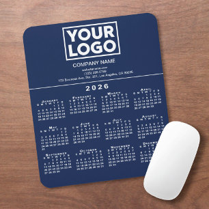 2026 Calendar Company Logo and Text Navy Blue Mouse Mat